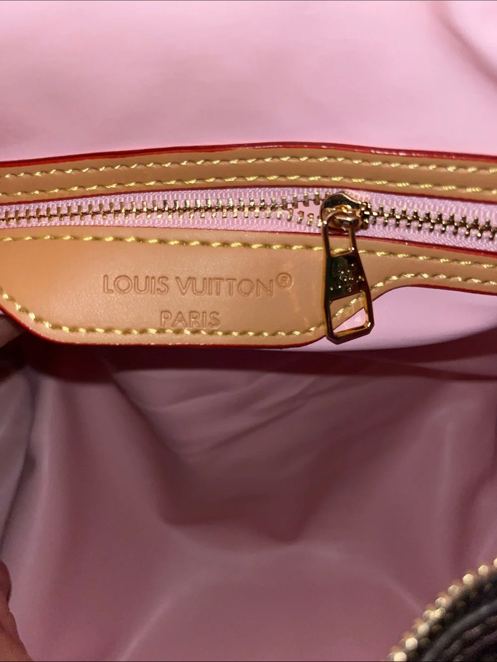 Source Unknown Brown Monogram Satchel with Pink Trim and Tag